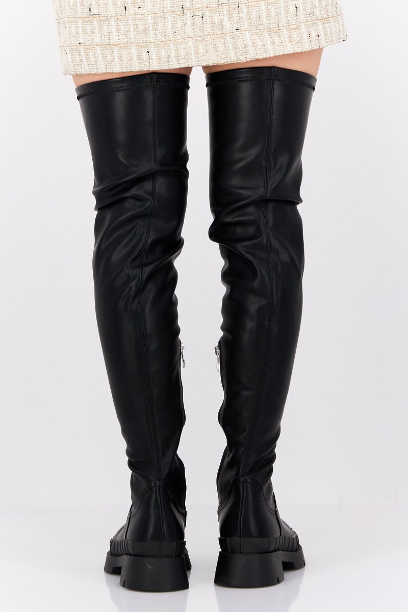 RAID Women Leather Mid Calf Boots, Black - Image 3