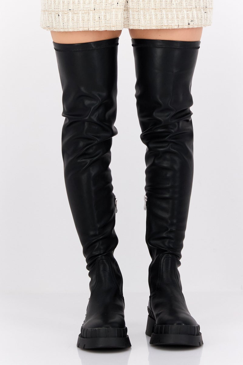 RAID Women Leather Mid Calf Boots, Black - Image 1