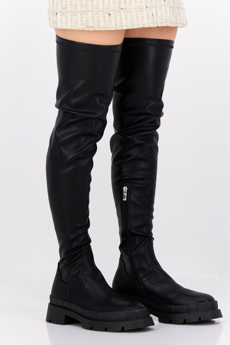 RAID Women Leather Mid Calf Boots, Black - Image 2