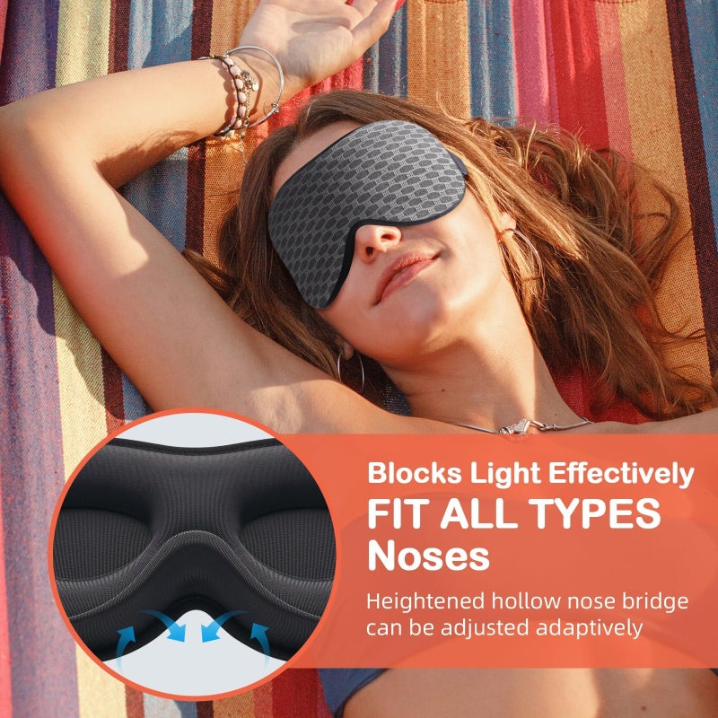 INNELO Sleep Mask, Eye Mask for Sleeping Women Men, 3D Contoured Cup Sleeping Mask Light Blocking No Eye Pressure Soft Eye Shade Covers for Sleeping Blindfold for Travel Nap Yoga Night Shift, Grey - Image 2