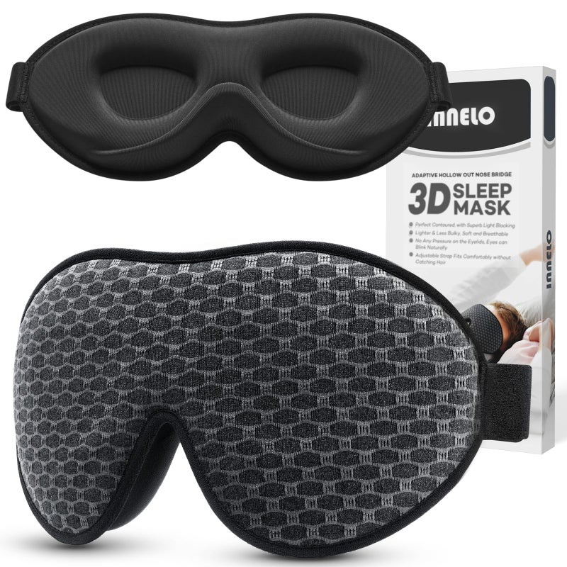INNELO Sleep Mask, Eye Mask for Sleeping Women Men, 3D Contoured Cup Sleeping Mask Light Blocking No Eye Pressure Soft Eye Shade Covers for Sleeping Blindfold for Travel Nap Yoga Night Shift, Grey - Image 1