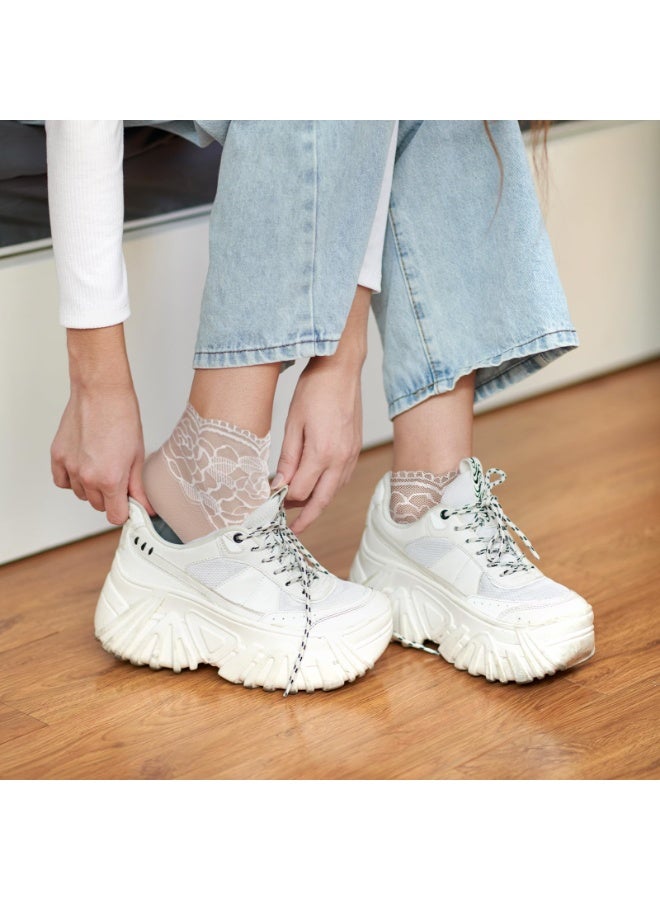 5Pairs Women's Lace Socks Sheer Lace Socks Fishnet Socks Ankle Mesh Lace Socks Lace Loose Socks for Women Girls - Image 3