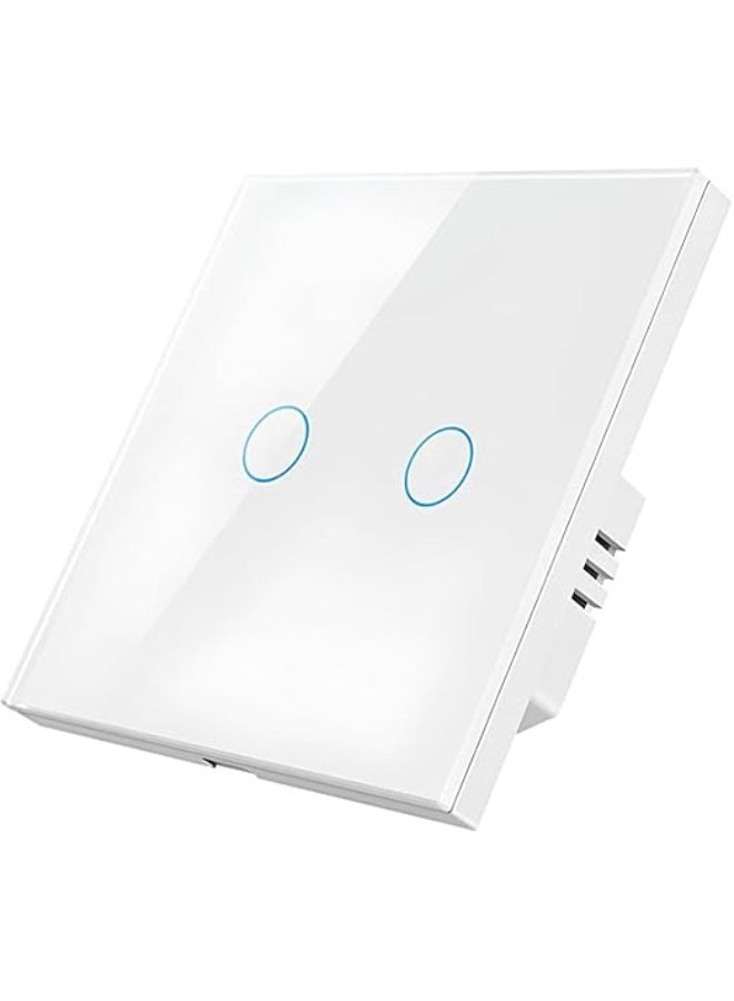 TUYA MOES Tuya WiFi Touch Switch – 2 Gang (White) | Smart Glass Panel Light Switch, Neutral/No-Neutral Installation (Capacitor Included), Smart Life App Control - Image 1