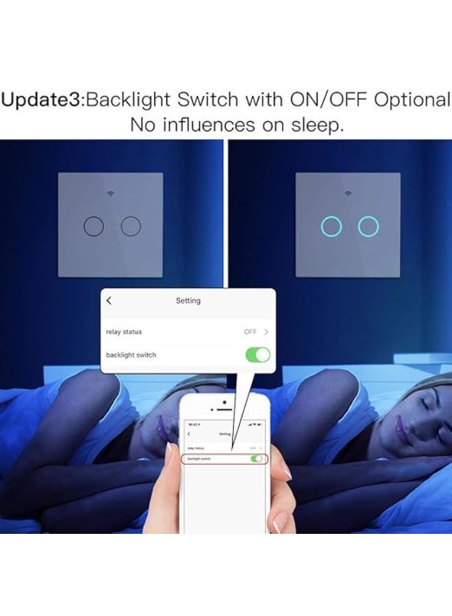 TUYA MOES Tuya WiFi Touch Switch – 2 Gang (White) | Smart Glass Panel Light Switch, Neutral/No-Neutral Installation (Capacitor Included), Smart Life App Control - Image 2
