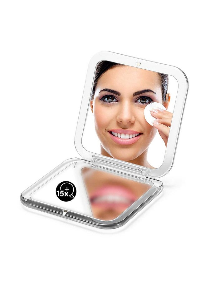 أوميرو مرآة مدمجة قابلة للطي، تكبير 1X/15X(250R) مرآة يد مربعة بحجم الجيب مقاس 3½ بوصة لمستحضرات التجميل أثناء السفر (فضية) - Image 1
