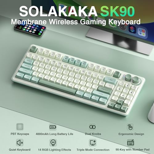 CORBOBO SOLAKAKA SK90-75% Wireless Keyboard, Cute Creamy Gaming Keyboard with Number Pad, Tri-Mode BT5.0/2.4G/USB-C, Media Knob, RGB Backlit, Quiet Keys Silent Office Keyboards for PC MAC - Image 2