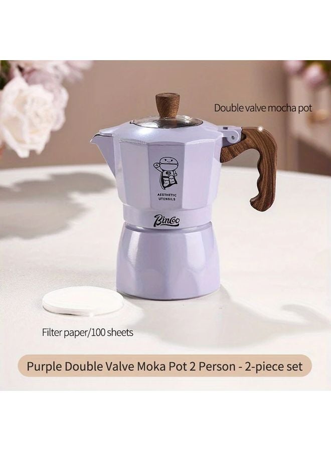 وعاء الموكا بصمام مزدوج مع ورق الترشيح، 2 كوب، صانع القهوة الإيطالي للكابتشينو واللاتيه - Image 1