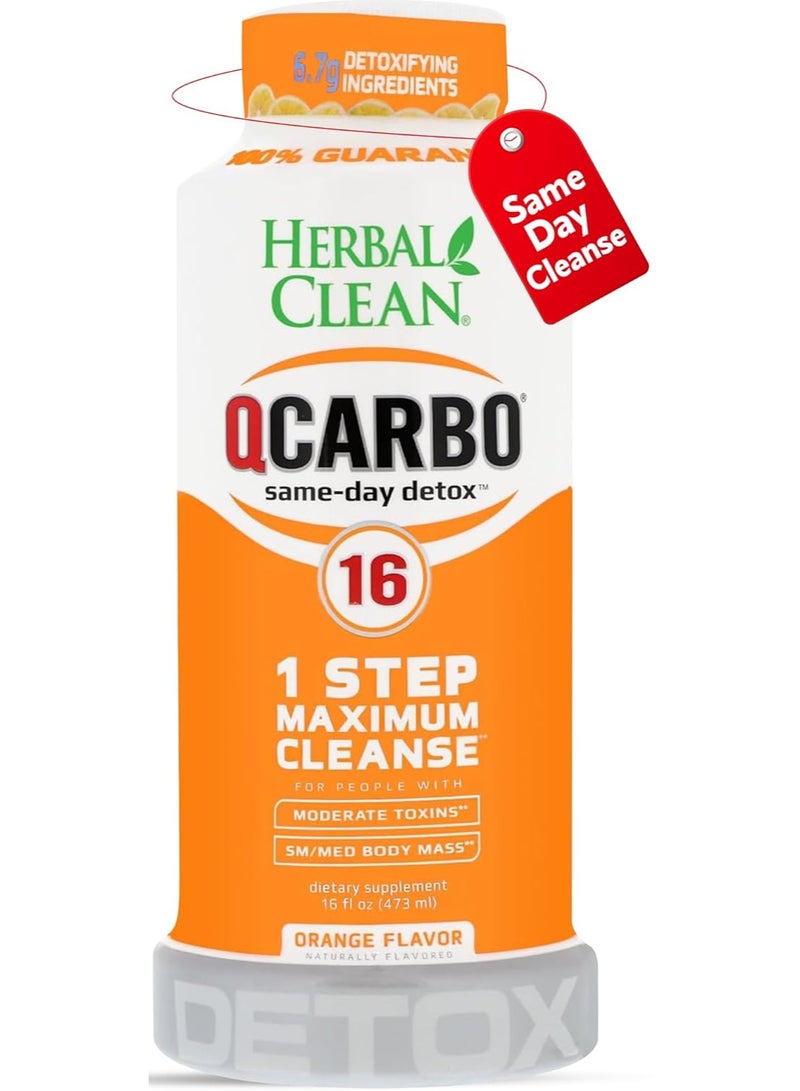 Herbal Clean Qcarbo16 Same-Day Detox Cleanse Drink (16 fl oz) - Orange Flavor Full Body Cleanse* Detox Drink for Moderate Toxin Level*, Vitamin B2 and Vitamin B12 for Men & Women - Image 1