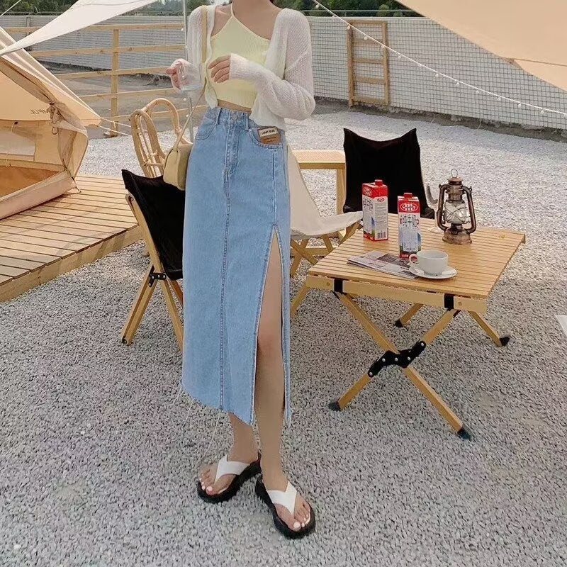 High Waist Side Slit Denim Skirt Women'S Autumn Slim A- Shaped Girl Fried Street Hip Long Skirt - Image 4