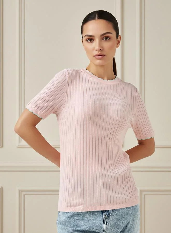 Splash FAV Ribbed Scallop Neck Sweater