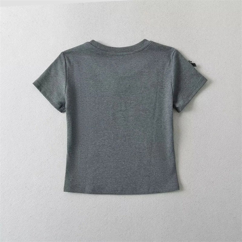 Chic Korean Style Handmade Bow Round Neck Short-Sleeved T-Shirt Styish Age-Reducing Slim-Fit Short Tops - Image 5