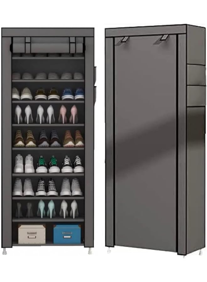Zaboon Layer Shoe Stand Shoe Organizer With Dust Proof Cover Freestanding Shoe Shelves Cabinet For Closets Shoe Holder And Shoe Storage Rack Shoe Organizer Shoe Cabinet Gray - Image 1