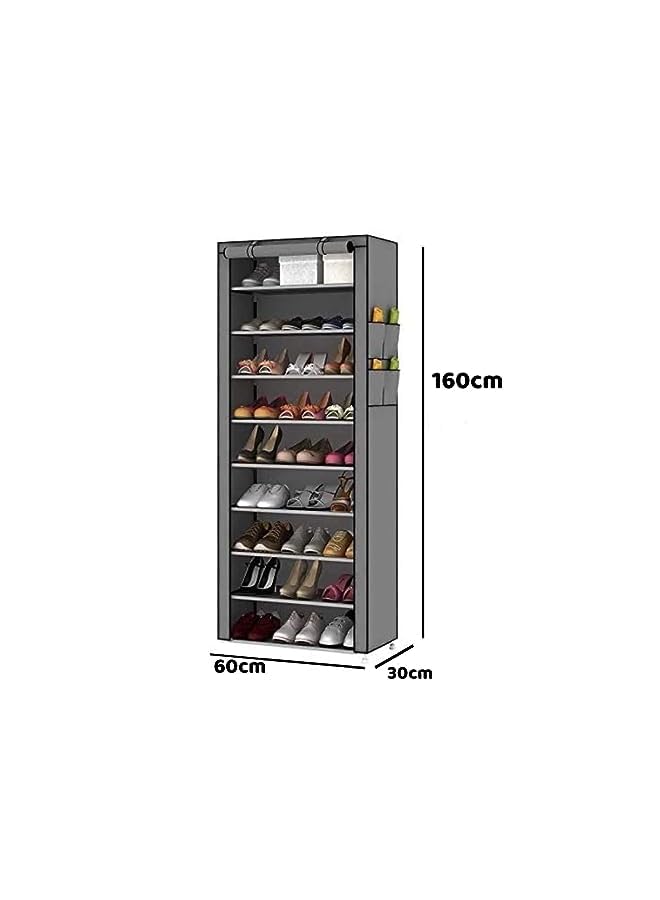 Zaboon Layer Shoe Stand Shoe Organizer With Dust Proof Cover Freestanding Shoe Shelves Cabinet For Closets Shoe Holder And Shoe Storage Rack Shoe Organizer Shoe Cabinet Gray - Image 4