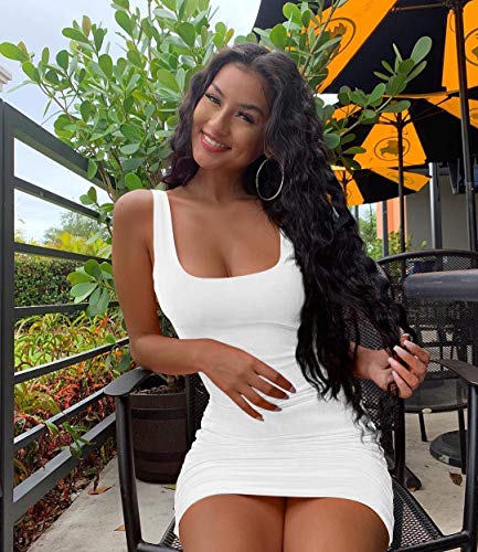GOBLES Women's Casual Summer Sleeveless Mini Sexy Bodycon Tank Club Dress White - Image 3