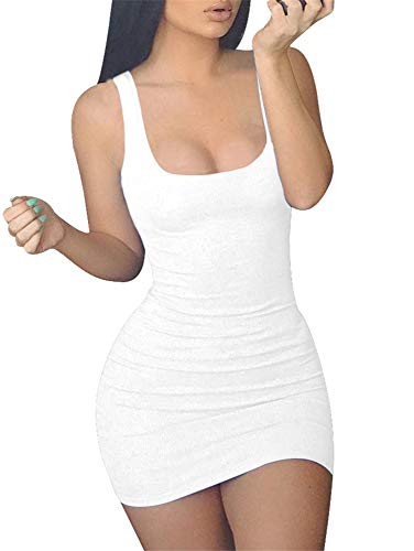 GOBLES Women's Casual Summer Sleeveless Mini Sexy Bodycon Tank Club Dress White - Image 1