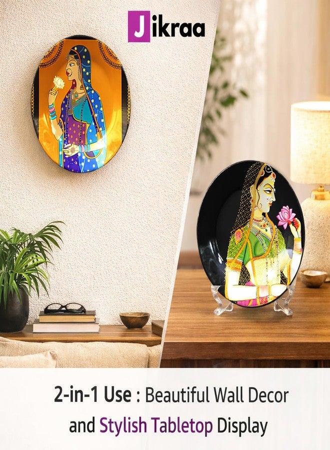 JIKRAA® Indian Rajasthani Traditional Art Ceramic Decorative Wall Plate 2-in-1 Wall Hanging & Tabletop Display | Gift for Diwali, Wedding & Housewarming | Set of 2 Plates of 8 Inch - Image 2
