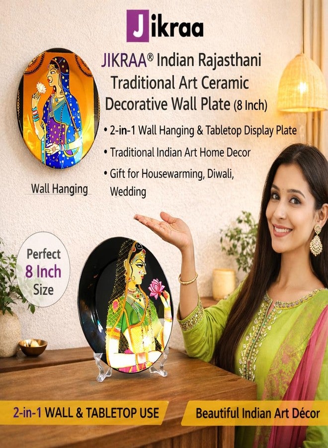 JIKRAA® Indian Rajasthani Traditional Art Ceramic Decorative Wall Plate 2-in-1 Wall Hanging & Tabletop Display | Gift for Diwali, Wedding & Housewarming | Set of 2 Plates of 8 Inch - Image 4