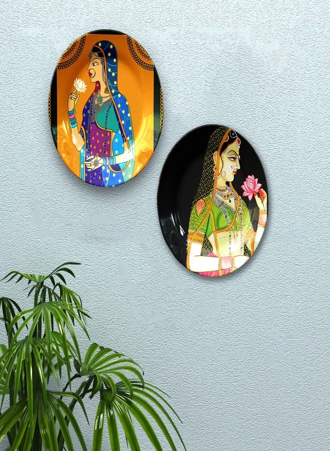 JIKRAA® Indian Rajasthani Traditional Art Ceramic Decorative Wall Plate 2-in-1 Wall Hanging & Tabletop Display | Gift for Diwali, Wedding & Housewarming | Set of 2 Plates of 8 Inch - Image 5