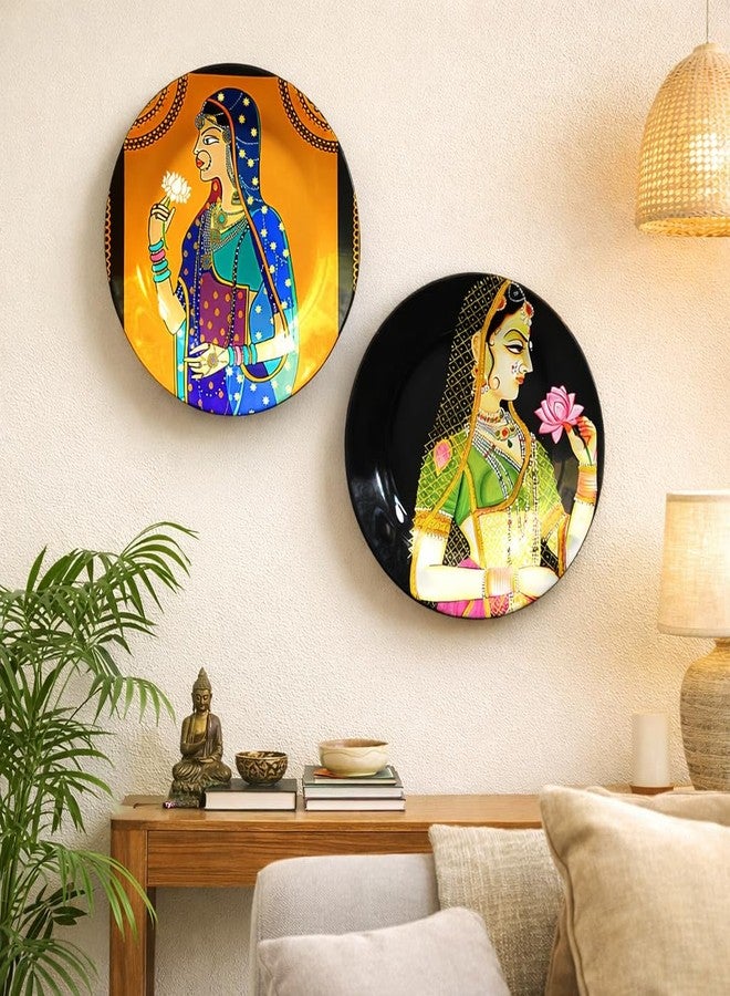 JIKRAA® Indian Rajasthani Traditional Art Ceramic Decorative Wall Plate 2-in-1 Wall Hanging & Tabletop Display | Gift for Diwali, Wedding & Housewarming | Set of 2 Plates of 8 Inch - Image 1