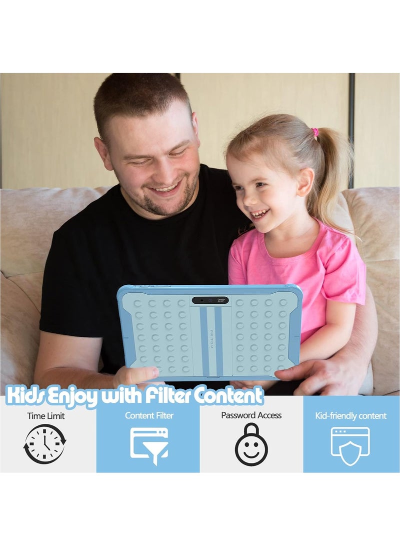 بريتوم تابلت أندرويد 13 للأطفال، تابلت واي فاي للأطفال 10 بوصة، تابلت للأطفال الصغار مع حافظة مقاومة للصدمات، مراقبة الأبوية، 6000 مللي أمبير، ذاكرة وصول عشوائي 2 جيجابايت، ذاكرة تخزين داخلية 64 جيجابايت، كاميرا مزدوجة (أزرق) - Image 4
