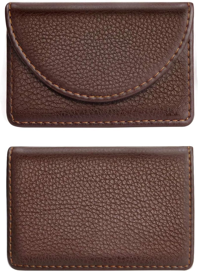 Ocadux Cofee Leather Business Card Holder Case for Men or Women Pocket Business Card Wallet Name Card Case Holder with Magnetic Shut, Holds 25 Business Cards, Coffee - Image 5
