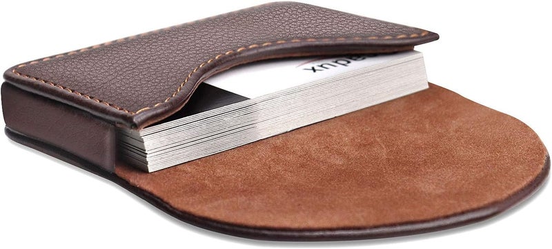 Ocadux Cofee Leather Business Card Holder Case for Men or Women Pocket Business Card Wallet Name Card Case Holder with Magnetic Shut, Holds 25 Business Cards, Coffee - Image 1
