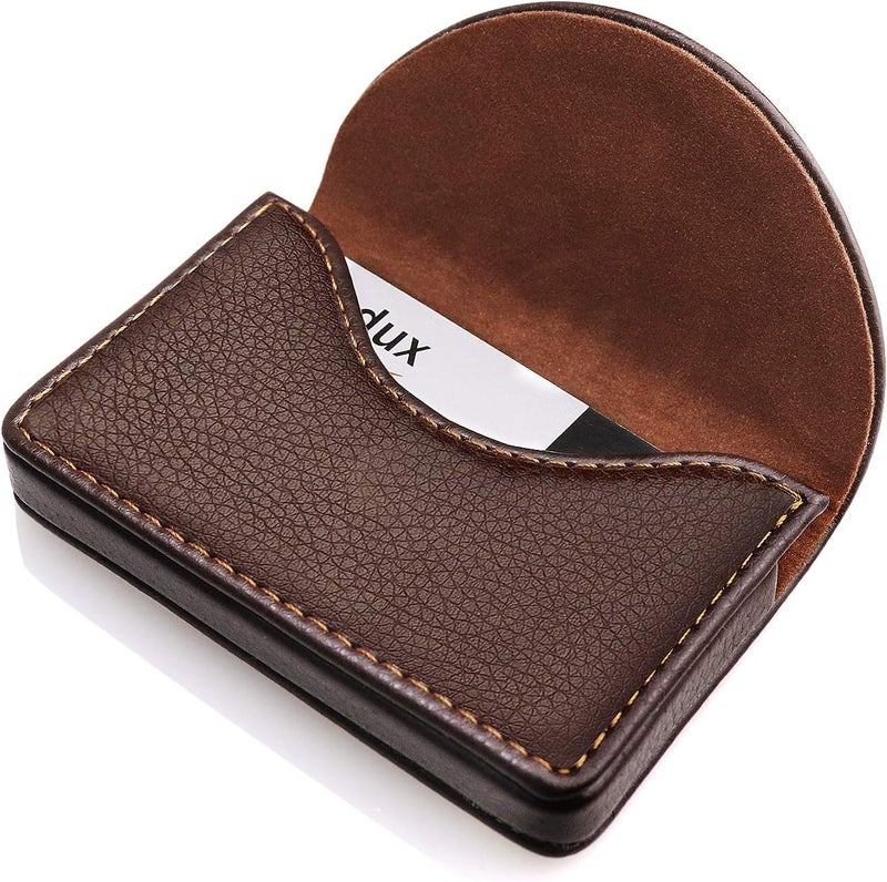 Ocadux Cofee Leather Business Card Holder Case for Men or Women Pocket Business Card Wallet Name Card Case Holder with Magnetic Shut, Holds 25 Business Cards, Coffee - Image 4