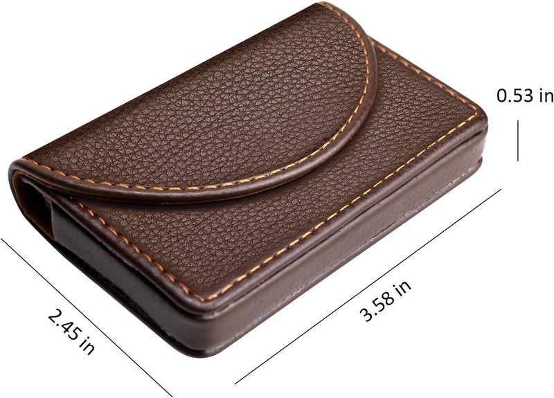 Ocadux Cofee Leather Business Card Holder Case for Men or Women Pocket Business Card Wallet Name Card Case Holder with Magnetic Shut, Holds 25 Business Cards, Coffee - Image 2