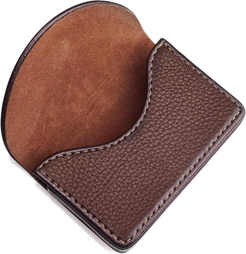 Ocadux Cofee Leather Business Card Holder Case for Men or Women Pocket Business Card Wallet Name Card Case Holder with Magnetic Shut, Holds 25 Business Cards, Coffee - Image 3