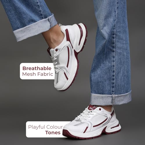 YOHO Chonks Women’s Sporty Comfortable Chunky Sneakers | Burgundy - UK 3 - Image 3