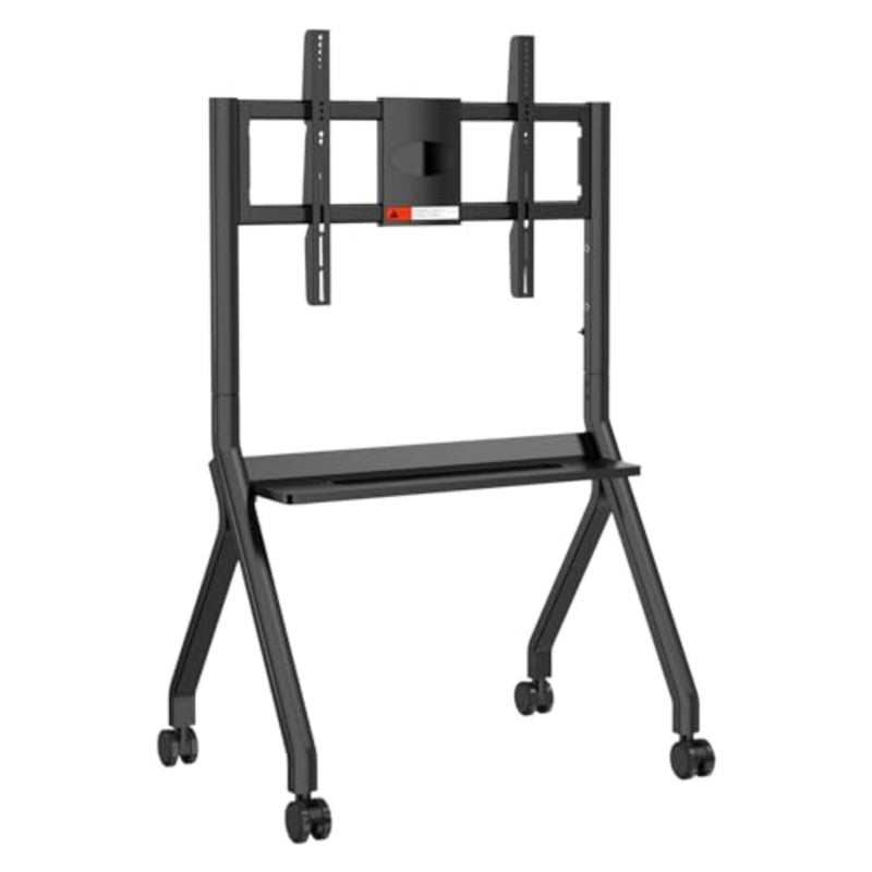 Smart Board Stand for Interactive Whiteboard 47-65, Steel Frame, Matte Black, Four Lockable Wheels for Modern Office or Classroom - Image 1