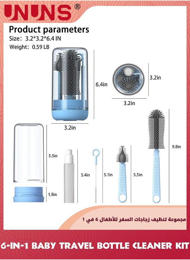 UNUNS Baby Bottle Brush Set,Travel Bottle Cleaner Kit With Extendable Silicone Bottle Brush, Nipple Cleaner Brush,Straw Brush,Soap Dispenser,Dust Cap And Stand,Travel Baby Essentials,Gift For New Moms  - Image 2