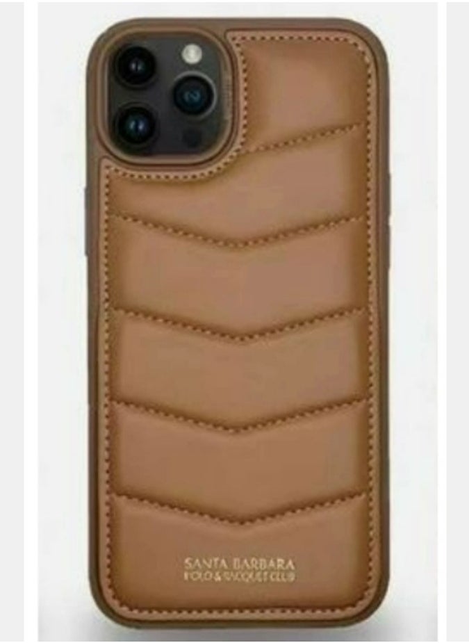 SANTA BARBARA POLO & RACQUET CLUB Clyde Series Protective Soft Stand Phone Case Cover Fabric Stitching vertical Flip Phone Case With Credit Card Holder Slot Compatible with iPhone 15 Pro Max - Brown  - Image 1