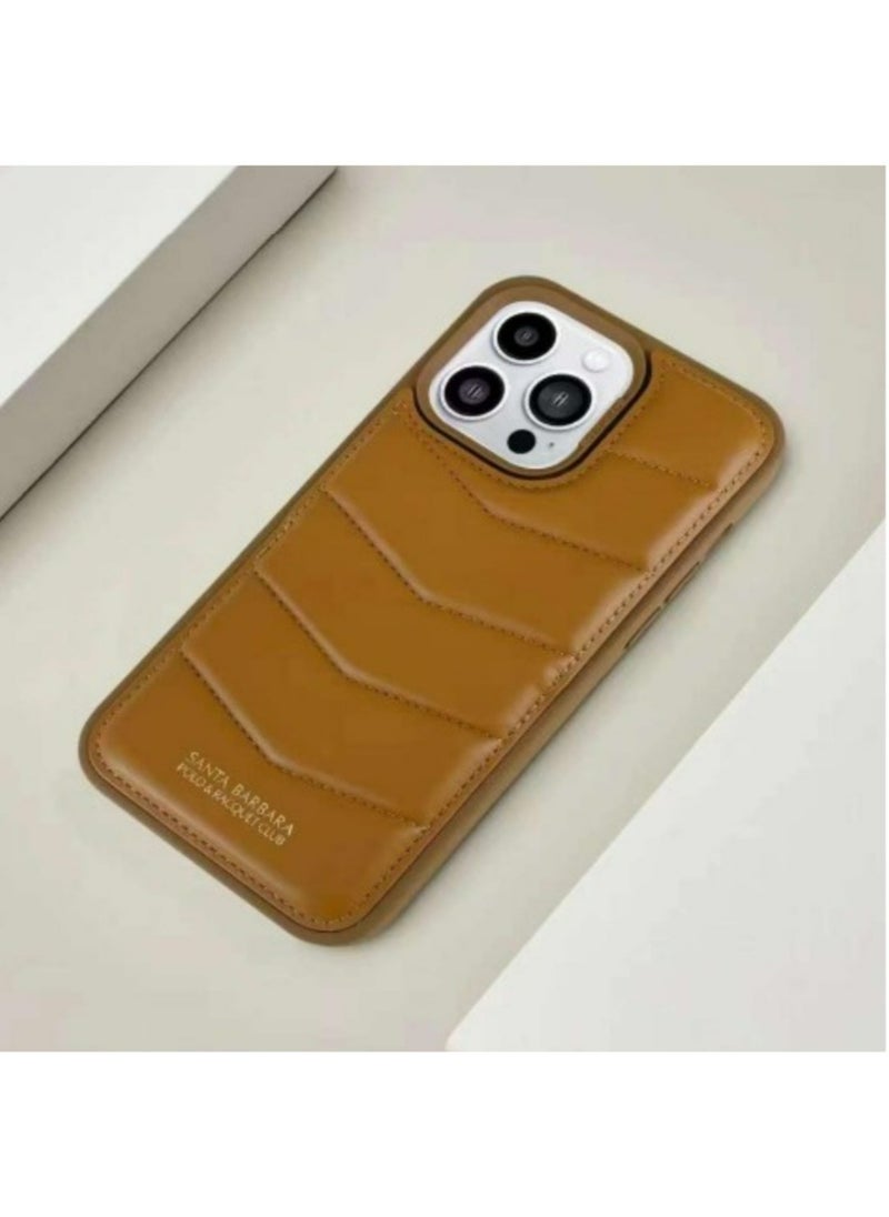 SANTA BARBARA POLO & RACQUET CLUB Clyde Series Protective Soft Stand Phone Case Cover Fabric Stitching vertical Flip Phone Case With Credit Card Holder Slot Compatible with iPhone 15 Pro Max - Brown  - Image 5
