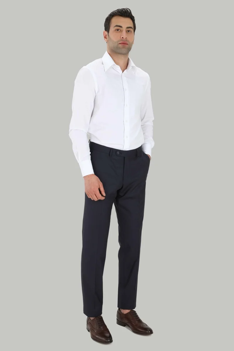 D'S DAMAT D'S Groom Ds Groom Comfort Navy Blue Plain Travel Fabric Trousers