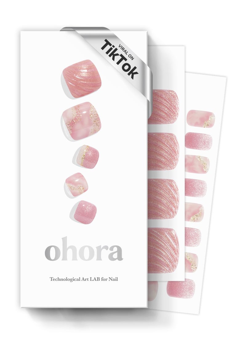 ohora Semi Cured Gel Pedi Strips (P Mermaid Dust) - Works with Any Nail Lamps, Salon-Quality, Long Lasting, Easy to Apply & Remove - Includes 2 Prep Pads, Nail File & Wooden Stick - Image 1