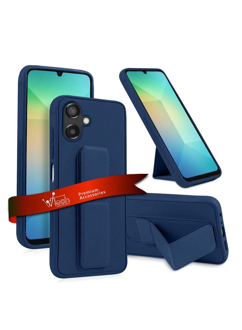 Wtech Samsung Galaxy A06 4G 2024 Hand Grip Foldable Magnetic Kickstand Wrist Strap Finger Grip With Built-In Iron Case Cover - Navy Blue - Image 1