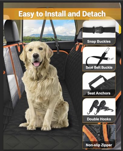 Victoper Dog Car Seat Cover, 600D Heavy Durable Dog Seat Cover for Back Seat, 100% Waterproof Scratch Proof Nonslip Dog Hammock for Car with Side Flap, Pet Seat Covers with SeatBelt for Cars Sedan SUV Trucks - Image 2