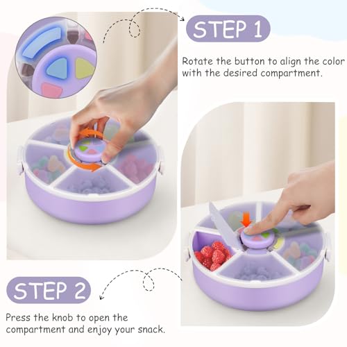 JOOPETALK Kids Reusable Rotating Snack Container with 5 Separate Compartments, Color Matching Opening Lid, BPA/PVC-Free, Dishwasher Safe, Perfect for Travel, School Lunches & On-the-Go Snacking-Purple - Image 3