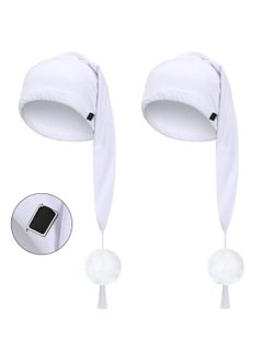 Geyoga 2 Pcs Silk Night Sleeping Cap Men Adjustable Stocking Cap Drawstring Sleeping Night Cap With Pom Ball For Daily Use (White)  - Image 2