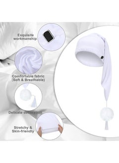 Geyoga 2 Pcs Silk Night Sleeping Cap Men Adjustable Stocking Cap Drawstring Sleeping Night Cap With Pom Ball For Daily Use (White)  - Image 4