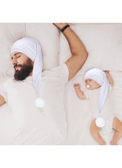 Geyoga 2 Pcs Silk Night Sleeping Cap Men Adjustable Stocking Cap Drawstring Sleeping Night Cap With Pom Ball For Daily Use (White)  - Image 5