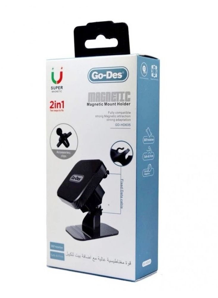 Go-Des 2in1 Magnetic Mount Holder GD-HD635 Car Air Vent and Dash Board 360-Degree Mobile Phone Holder Black - Image 5