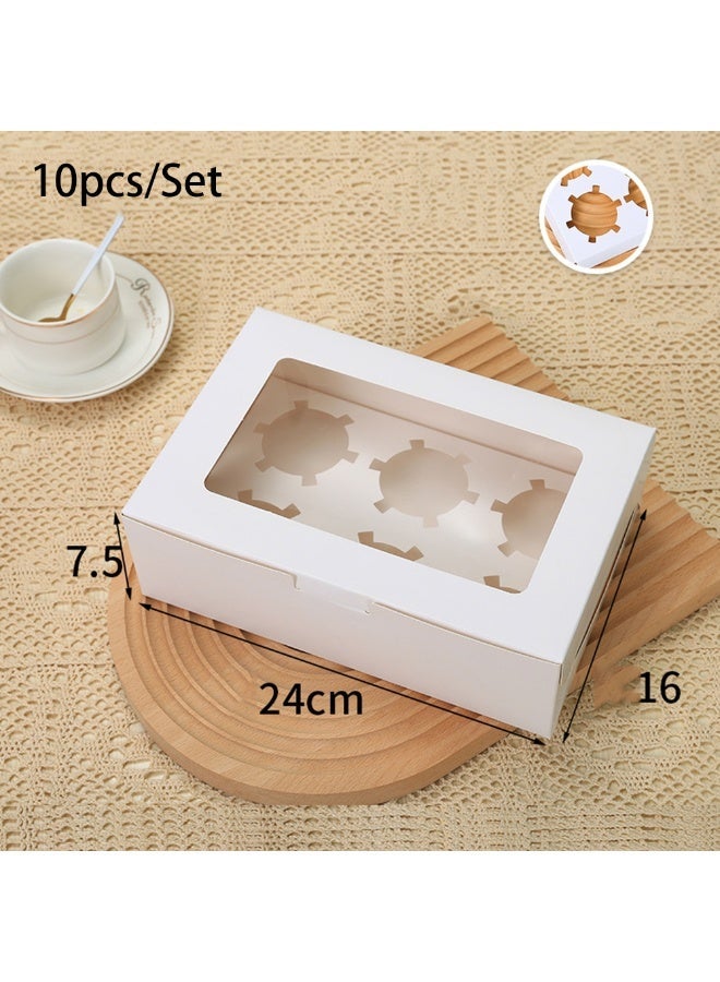 10pcs Picnic Cupcake Storage Box Sets Hold 6 Standard Cupcakes Outdoor Camping Cupcake Holder with Windows Dessert Muffins Easy Transport and Presentation Container - Image 1