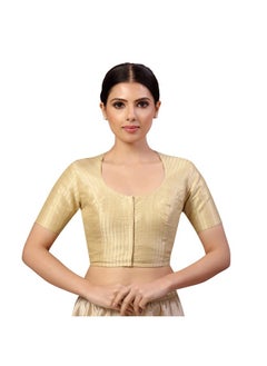 Studio Shringaar Studio Shringaar Womens Polyester Short Sleeves Handloom Silk Saree Blouse(Light Gold, 40)  - Image 1