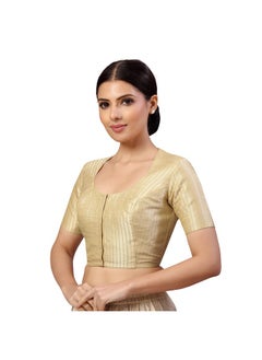 Studio Shringaar Studio Shringaar Womens Polyester Short Sleeves Handloom Silk Saree Blouse(Light Gold, 40)  - Image 4
