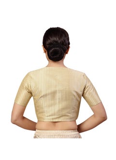 Studio Shringaar Studio Shringaar Womens Polyester Short Sleeves Handloom Silk Saree Blouse(Light Gold, 40)  - Image 2