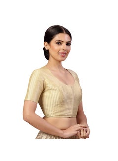 Studio Shringaar Studio Shringaar Womens Polyester Short Sleeves Handloom Silk Saree Blouse(Light Gold, 40)  - Image 3