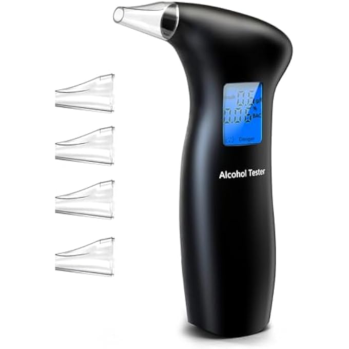 rayihni Portable Breathalyzer, Professional Digital Alcohol Breathalyzer Tester with Compact Design, Quick Results, Blue LCD Screen, 4 Reusable Mouthpieces Ideal for Personal & Professional Use - Image 1