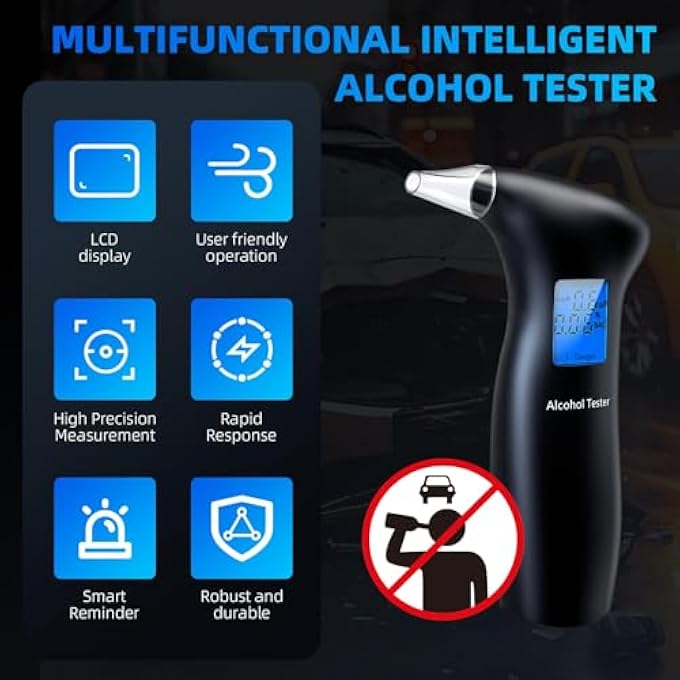 rayihni Portable Breathalyzer, Professional Digital Alcohol Breathalyzer Tester with Compact Design, Quick Results, Blue LCD Screen, 4 Reusable Mouthpieces Ideal for Personal & Professional Use - Image 3